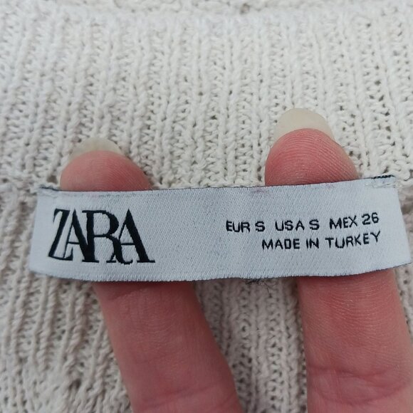 Zara Pointelle Ruffled Knit Top Sweater Size Small Ecru Cream Lace Trim Coquette - Picture 5 of 12